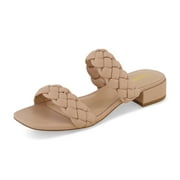 CUSHIONAIRE Women's Nan Two Band Braided Low Block Heel Slide Sandal +Memory Foam