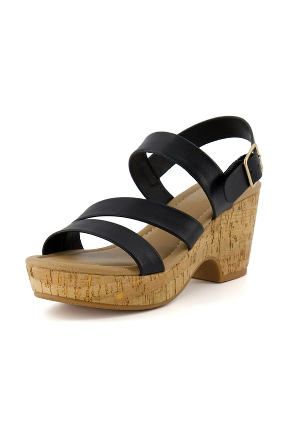 Women's Russ cork wedge sandal +Memory Foam, Wide Widths Available, Black 10