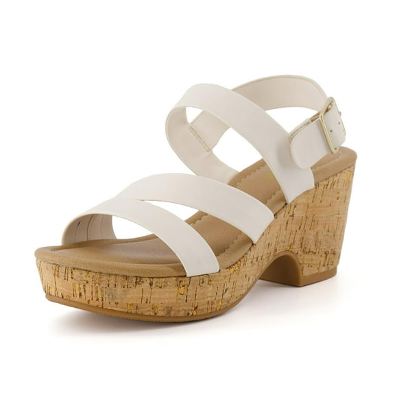 CUSHIONAIRE Women's Russ cork wedge sandal +Memory Foam, Wide Widths Available, Bone 8.5
