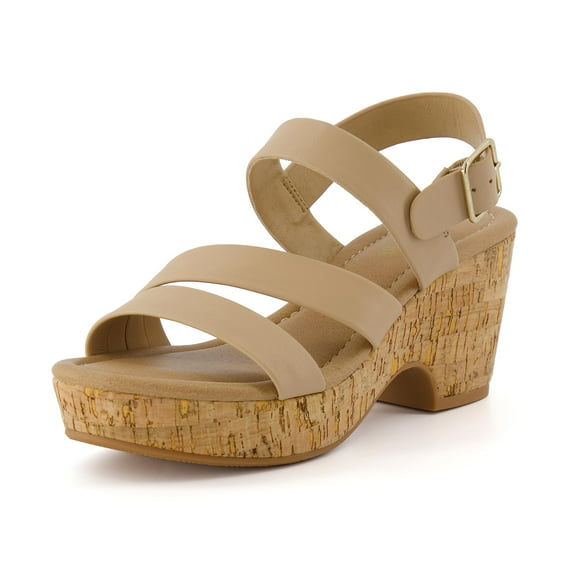 CUSHIONAIRE Women's Russ cork wedge sandal +Memory Foam, Wide Widths Available, Tan 8.5