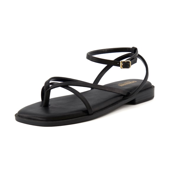 CUSHIONAIRE Women's Vida strappy flat sandal +Memory Foam and Wide Widths Available, Black 8.5 W