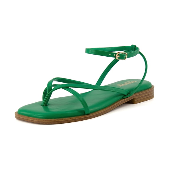 CUSHIONAIRE Women's Vida strappy flat sandal +Memory Foam and Wide Widths Available, Kelly Green 9 W