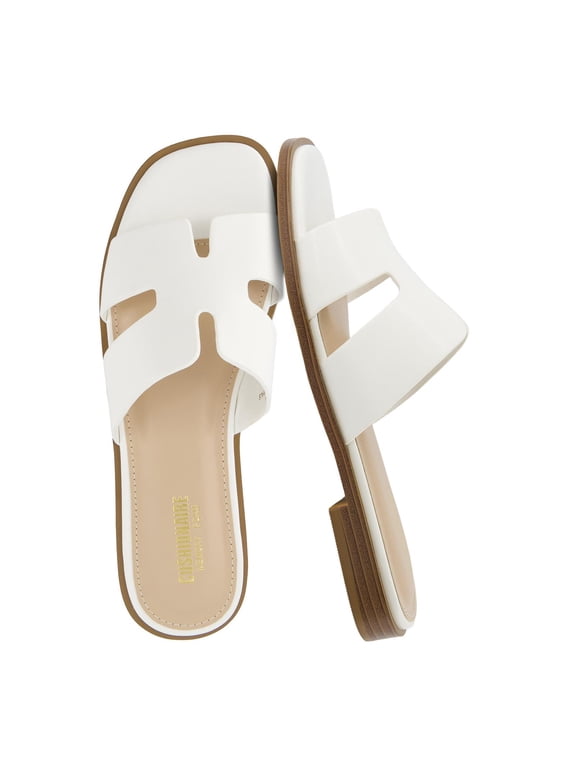 Voyage Cutout Strap Slides for Women - Slip On Summer Flats, Comfortable and Trendy Vacation Style Sandals for Women