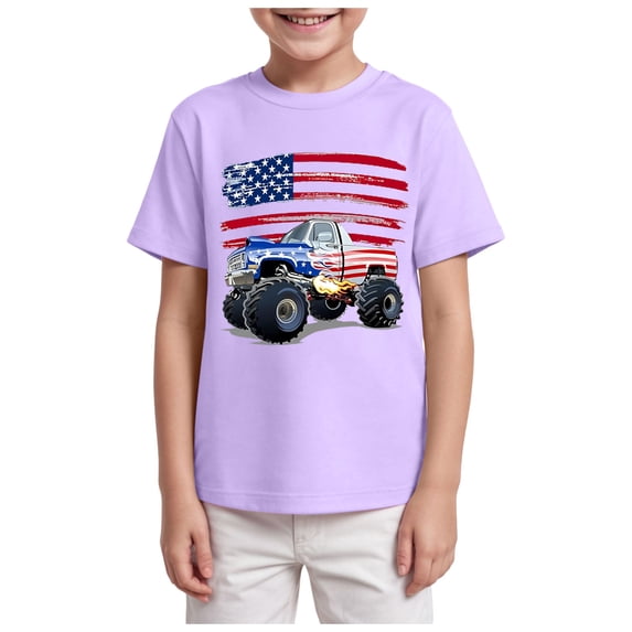 CUSHTD Boys Shirts Size 2 Cartoon Printed Short Sleeve Summer, Toddler Boys Cute Graphic T-Shirts Tee Children Tops for Kids School Daily Wear Play, Purple