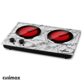 Hot Plate, CUSIMAX 1800W Infrared Double Burner, Ceramic Glass Cooktop,  Cooking Electric Heating Plate, Easy to Clean, Stainless Steel, Silver