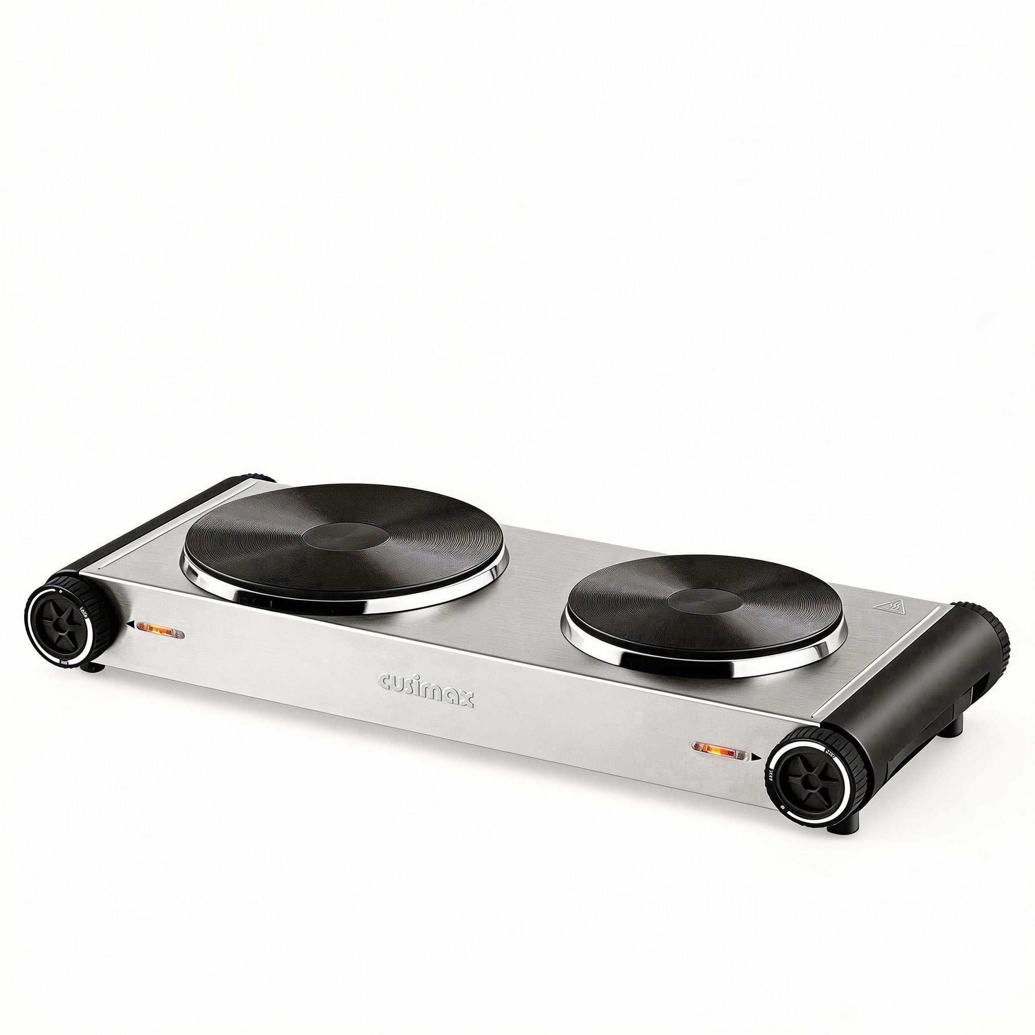 CUSIMAX 1800W Double Burner Hot Plate,Walmart Exclusive Portable Countertop Cast-Iron Stove with Concealed Handle, Independent Heat Controls & Easy-Clean Black Stainless Design