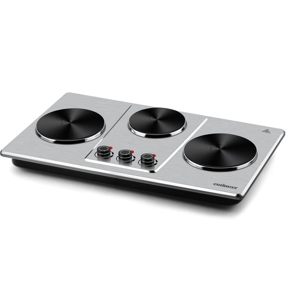 CUSIMAX 1800W Triple-Burner Cast Iron Ceramic Cooktop – Portable Stainless Steel Countertop Stove for Fast, Energy-Saving Cooking