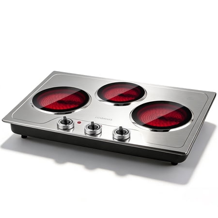 CUSIMAX 1800W Triple Infrared Hot Plate, Electric Stove with Independent Temperature Control, 3-Burner Cooktop for Simultaneous Cooking, Easy-Clean Stainless Steel, Compatible with All Cookware
