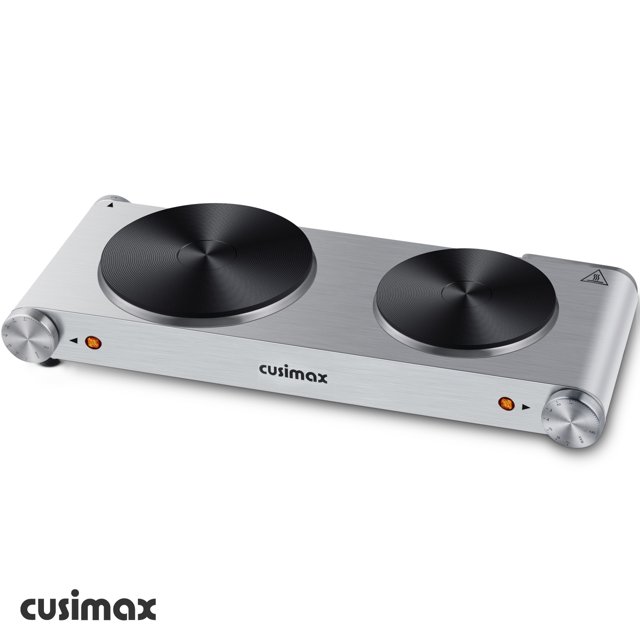 CUSIMAX 1800W Electric Dual Plug Portable Stove, Stainless Steel, with