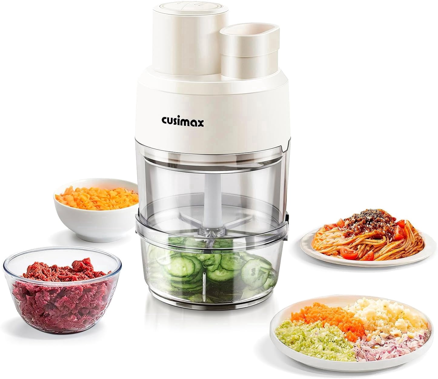 CUSIMAX 2-Speed Electric Food Processor, Electric Vegetable Spiralizer for 3-in-1,White,