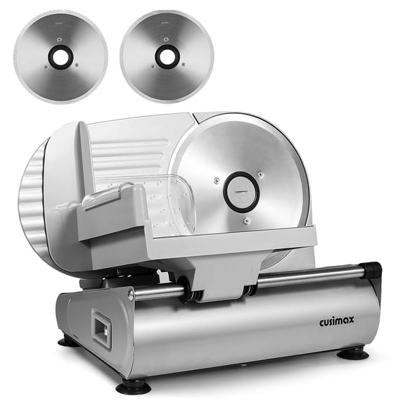 CUSIMAX Electric Deli Meat Slicer – Dual 7.5″ Removable Stainless Steel Blades & Adjustable 1–15 mm Thickness with Detachable Food Carriage, Perfect for Home Cutting Meat, Cheese & Bread