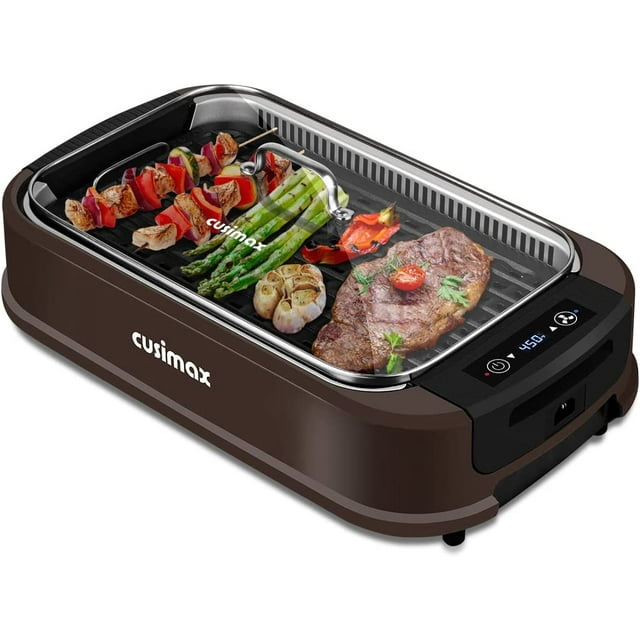 CUSIMAX Smokeless Grill Indoor Grill Electric Grill, 1800W Portable Korean BBQ Grill with Turbo Smoke Extractor Technology, Non-stick Removable Grill Plate, Great for Party, Brown