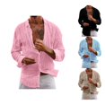 thumbnail image 1 of CUSTG Big & Tall Men Blouse Linen Shirts Thin Casual Button Down Shirts Long Sleeve Beach Shirt T Shirts For Men Lapel Boho Solid Color Summer Tops, 1 of 8