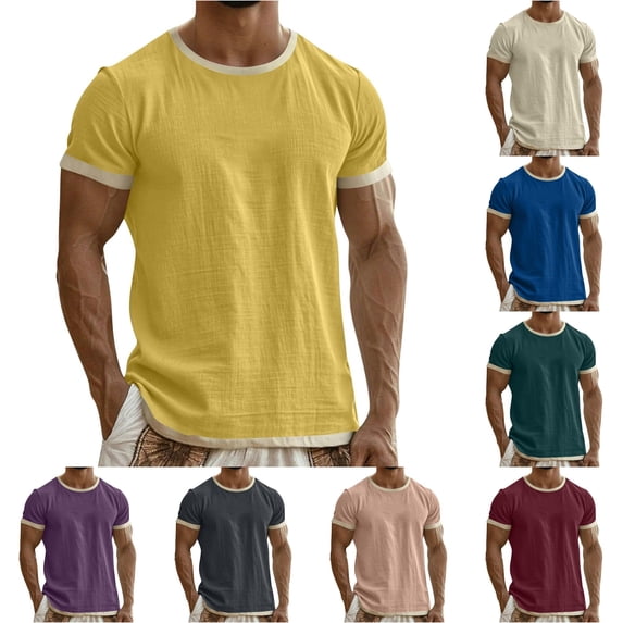 CUSTG Big & Tall Men Tshirts Textured T Shirt Soft Breathable Crew Neck Short Sleeve Tops For Casual Comfort And Everyday Wear Leisure Solid Color Summer T-Shirts