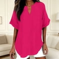 thumbnail image 1 of CUSTG Casual Shirts For Women Simple Summer Short Sleeve Shirts V Neck Solid Color Tunic Blouses Tee Classic Tops, 1 of 4