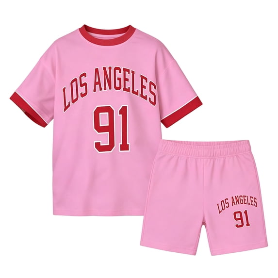 CUSTG Child Suits Letter Print Short Sleeve Tops With Shorts Casual Sport Summer Outfit For Toddler Kids Leisure Style Back To School Decorations Travel Outfit Sets For Little Girls