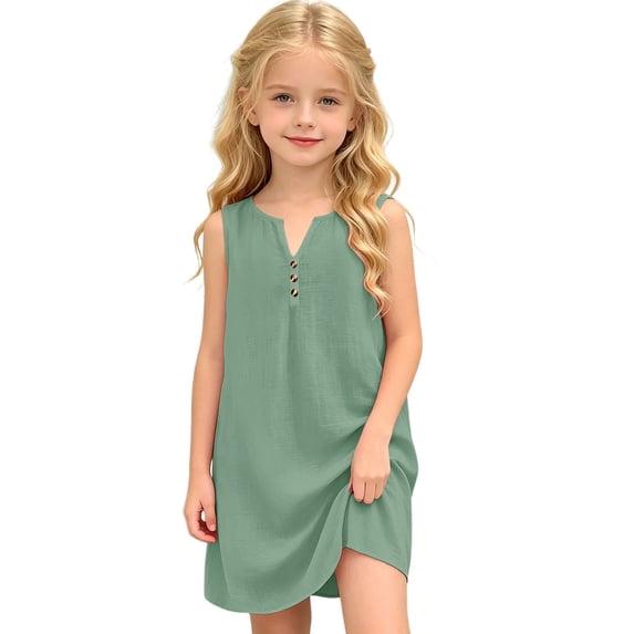 CUSTG Children Girls Dress Solid Color Casual Dress V Neck Sleeveless Comfortable Everyday Wear Breathable Easy Fit Stylish Lightweight Soft Fabric formal dresses