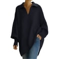 thumbnail image 1 of CUSTG Female Sweater Oversized Long Sleeve Solid Color Turndown Collar Loose Fit Comfortable Fall Winter Knit Top, 1 of 3