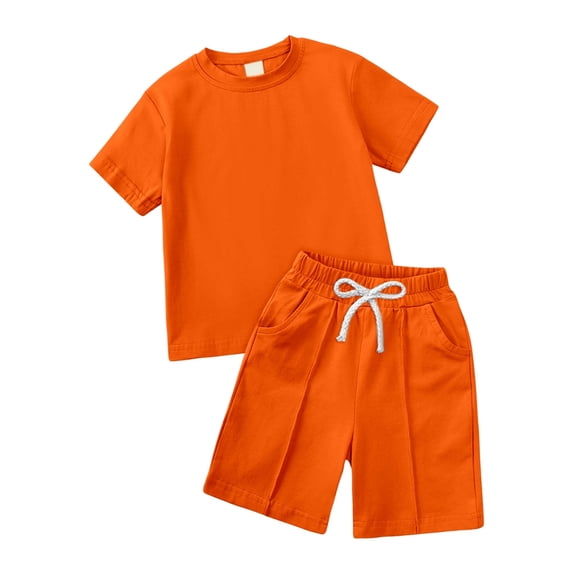 CUSTG Kids Sets Summer Outfit Sets Casual Short Sleeve With Shorts Solid Color Two Piece Toddler Kids Leisure Style Home School Casual Outfit