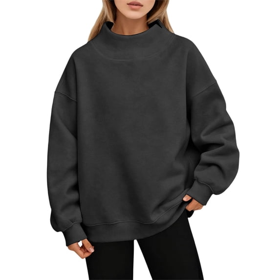 CUSTG Ladies Hoodless Pullover Lightweight Stylish Knit Long Sleeve Crewneck Unlined Casual Everyday Wear Top Sweatshirt