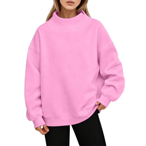 CUSTG Ladies Hoodless Pullover Lightweight Stylish Knit Long Sleeve Crewneck Unlined Fashion Versatile Top Sweatshirt