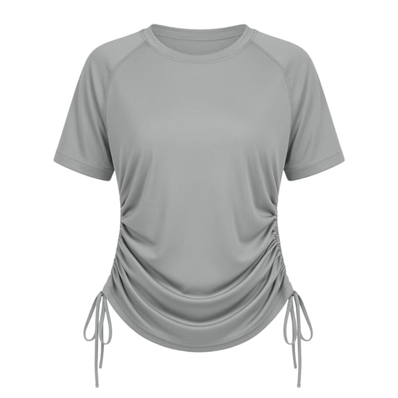 CUSTG Lady's T-Shirts Crew Neck Raglan Short Sleeve T-Shirt Adjustable Side Drawstring Ruched Slim Athletic Work Home Vacation Top