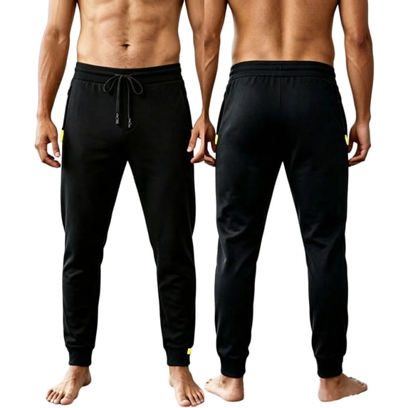 CUSTG Male Casual Pants Drawstring High Waist Cuffed Jogger Pants Slim Athletic Workout Trousers with Zipper Side Pockets For Running Minimalist Style Trousers