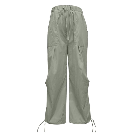 CUSTG Male Casual Pants Elastic High Waist Parachute Cargo Pants Drawstring Multi Pockets Loose Wide Leg Adjustable Casual Trousers Cozy Soft Pants