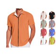 thumbnail image 1 of CUSTG Men Blouse Casual Short Sleeve Zipper Summer Beach Shirt Light Texture Elastic Shirt Lapel Vacation Solid Color Tops, 1 of 9