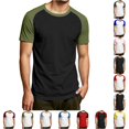 thumbnail image 1 of CUSTG Men Blouse Fashion Casual Patchwork Short Sleeve Raglan Tops Leisure Solid Color Summer Shirt, 1 of 5