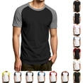 thumbnail image 1 of CUSTG Men Blouse Fashion Casual Patchwork Short Sleeve Raglan Tops Soft Solid Color Summer Shirt, 1 of 5