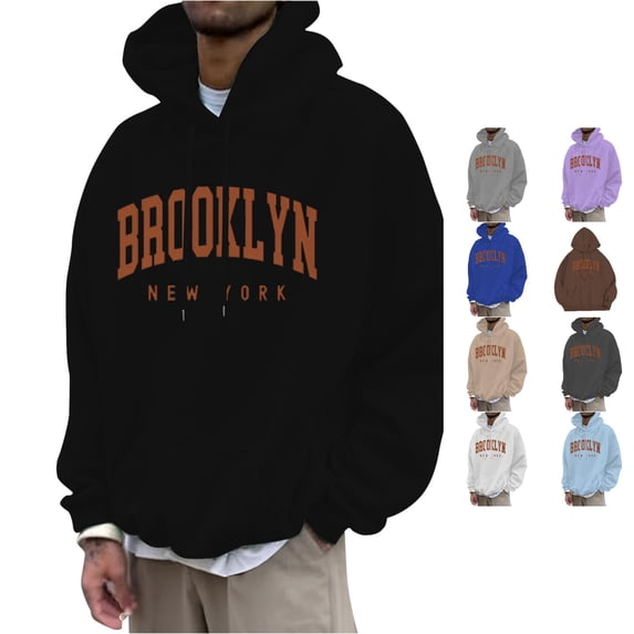 CUSTG Men Fashion Casual Letter Print Long Sleeve Drawstring Hooded Sweatshirt Tops Oversized Relaxed Fit Daily Wear