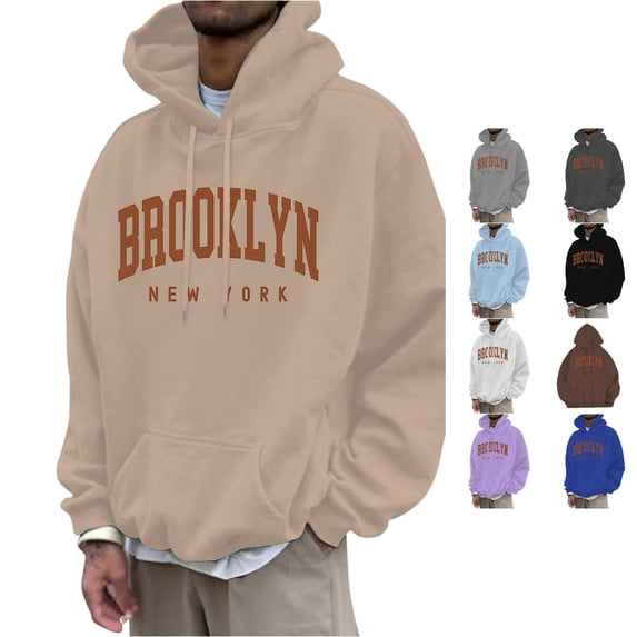 CUSTG Men Fashion Casual Letter Print Long Sleeve Drawstring Hooded Sweatshirt Tops Oversized Weekend Daily Wear