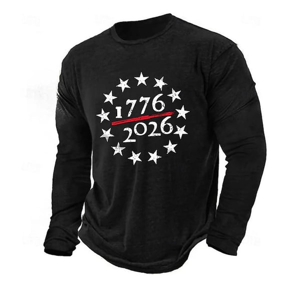 CUSTG Men T-Shirts Casual Sporty Patriotic Long Sleeve T Shirt Athletic Fit Crew Neck Tops Daily Workout Activities Celebrate America's 250th Anniversary Relaxed Fit 1776-2026 4th Of July Tee