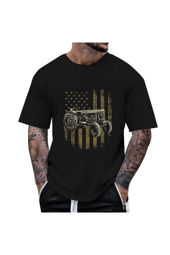 Men T-Shirts O-Neck Patriotic Farm Tractor Graphic Tee Shirt For Comfortable Casual Short Sleeve O-Neck Tops Celebrate America's 250th Anniversary Trendy 1776-2026 4th Of July Steetwear