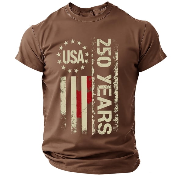CUSTG Men T-Shirts O-Neck Patriotic Graphic Short Sleeve T Shirt Commemorative Anniversary Casual Tee Everyday Celebrate America's 250th Anniversary Cozy 1776-2026 4th Of July Tops