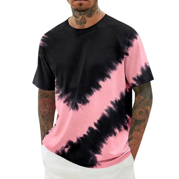 CUSTG Men T-Shirts Tie Dye Print Short Sleeve T Shirt O-Neck Gradient Casual Comfort Crew Neck Tee For Daily Wear Comfort Fashion Tops