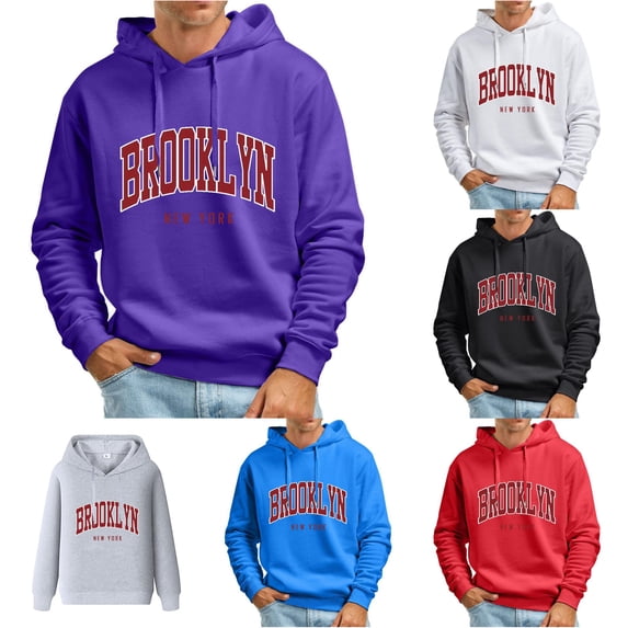 CUSTG Retro City Name Printed Hooded Sweatshirt for Men, Oversized Loose Pullover Hoodie with Drawstring, Soft Casual Long Sleeve Streetwear Sweatshirt Holiday Tops Daily Wear