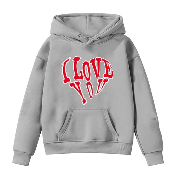CUSTG Sweatshirts For Girl Heart Letter Print Hoodie Front Graphic Long Sleeve Cute Pullover Sweatshirt with Kangaroo Pocket vacation Outerwear