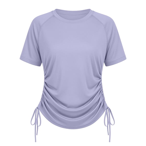 CUSTG T-Shirts For Women Crew Neck Raglan Short Sleeve T-Shirt Adjustable Side Drawstring Ruched Slim Athletic Fashion Versatile Shirts