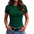 thumbnail image 1 of CUSTG T-Shirts For Women Crew Neck Ribbed Short Sleeve T Shirt Slim Fit Workwear Utility Dressy Shirt, 1 of 4