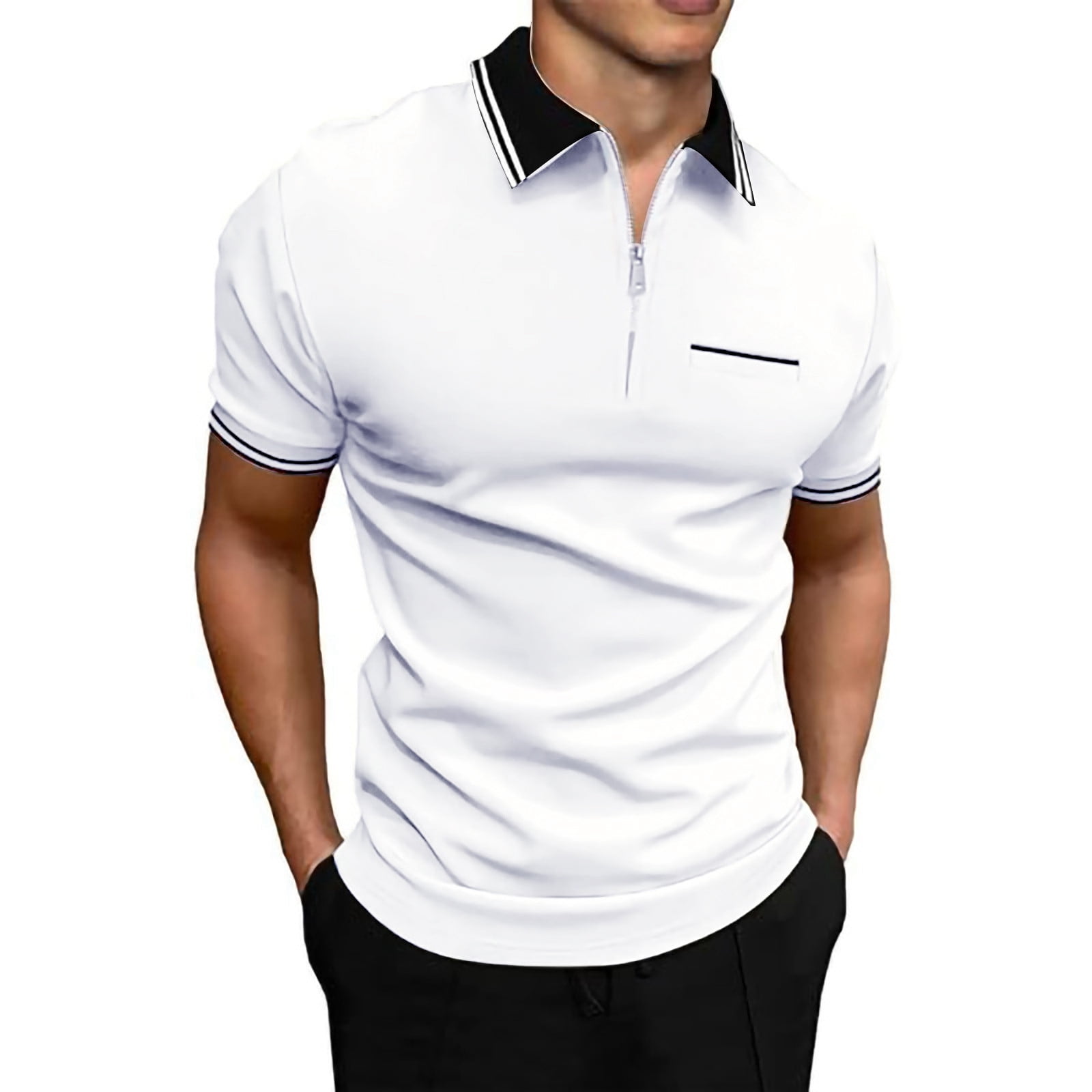 Custg CUSTG T-Shirts Men's 1/3 Zippered Retro Fashionable Short Sleeved T ...