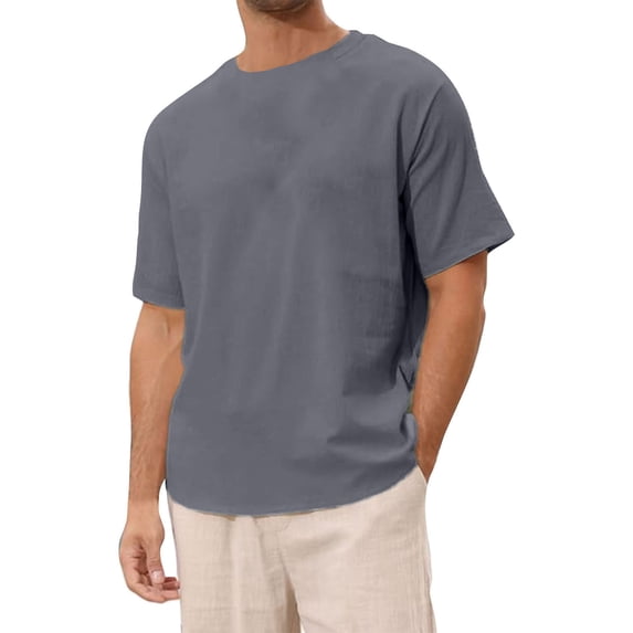 CUSTG T-Shirts Men's Linen Solid Color Shirt Short Sleeve Crew Neck Beach Tops Vintage T Shirt For Men Trendy Fashion Tee