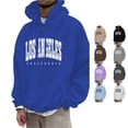 thumbnail image 1 of CUSTG Vintage College Style Men's Hoodie, Distressed City Letter Print Oversized Pullover Hooded Sweatshirt Casual Daily Streetwear Tops Long Sleeve Weekend Daily Wear, 1 of 5