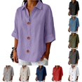 thumbnail image 1 of CUSTG Women Blouses Solid Color Relaxed Button Up Tops For With Casual Breathable Everyday Wear Lightweight Comfort Half Sleeve Lapel Stylish Ladies Summer Shirts, 1 of 4