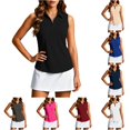 thumbnail image 1 of CUSTG Women Camis Sleeveless Casual Solid Color Mesh Tank Tops With Lapel Collar And Front Zipper Design For Summer Relaxed Fit Female Shirts, 1 of 4