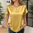 thumbnail image 1 of CUSTG Women Casual Blouses Summer Solid Color Satin Round Neck Short Sleeved Blouse Shirt Classic Tops, 1 of 5