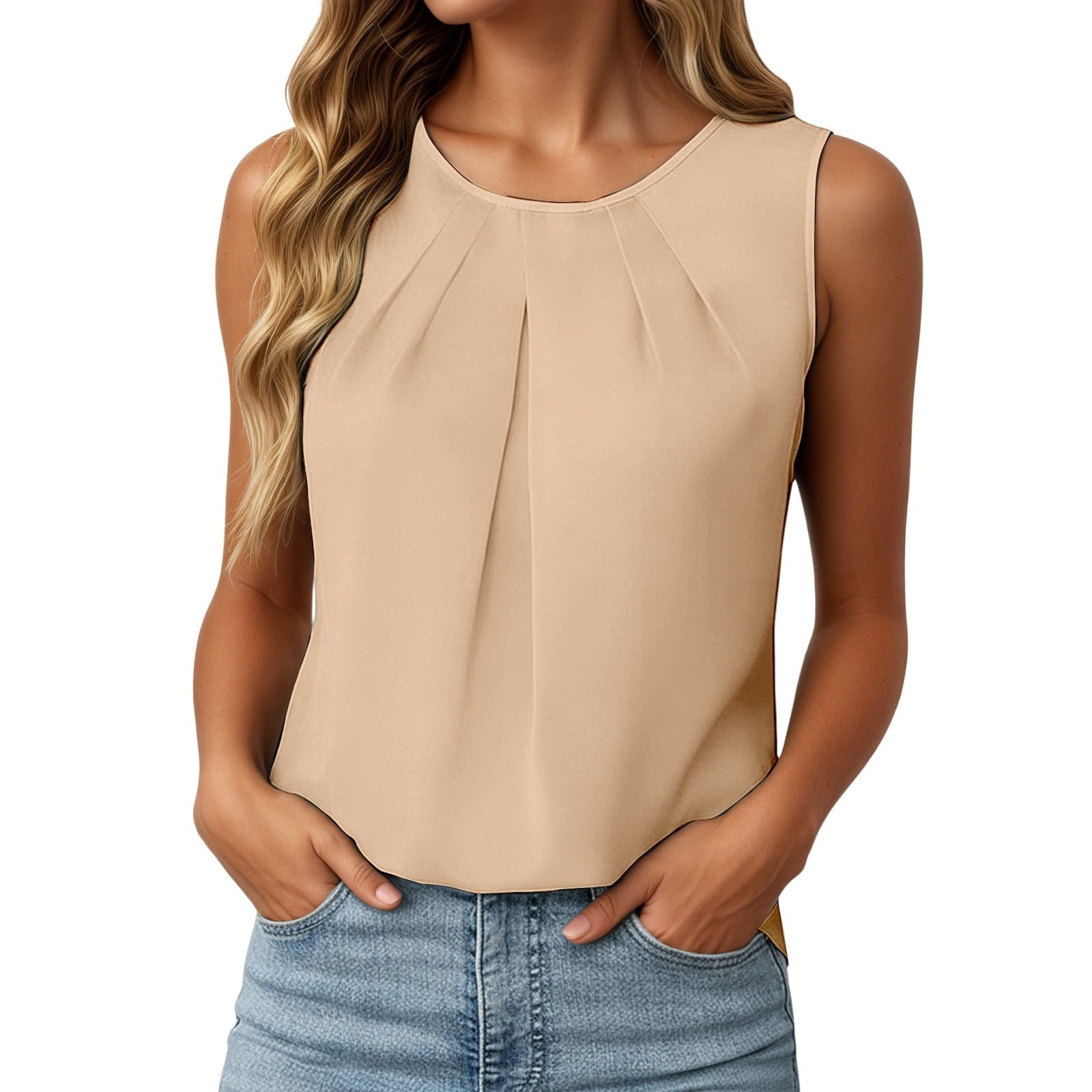 Custg CUSTG Women Casual Shirts Summer Solid Color Sleeveless Blouse Elegant ...