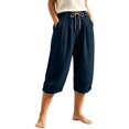 thumbnail image 1 of CUSTG Women Leisure Trousers 3/4 Capri Trousers Summer With Pockets Elastic Waistband High Waist Trousers Loose Lightweight Holiday Work Pants Women, 1 of 3