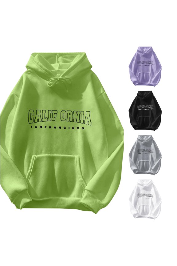 Women Monogram Print Long Sleeve Drawstring Hooded Sweatshirt With Pockets Oversized Trendy Tops Streetwear